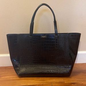 Black Patent leather Alligator print tote bag